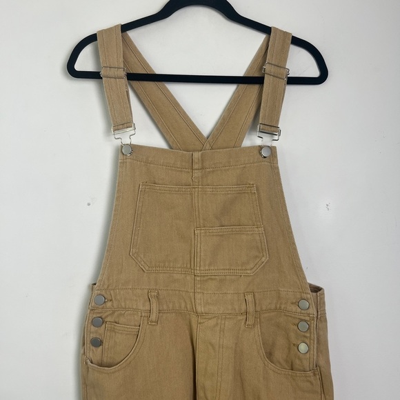 NEW Anrabess Small 4/6 Khaki Denim Overalls Cross Back Design Pockets Casual - Picture 6 of 14